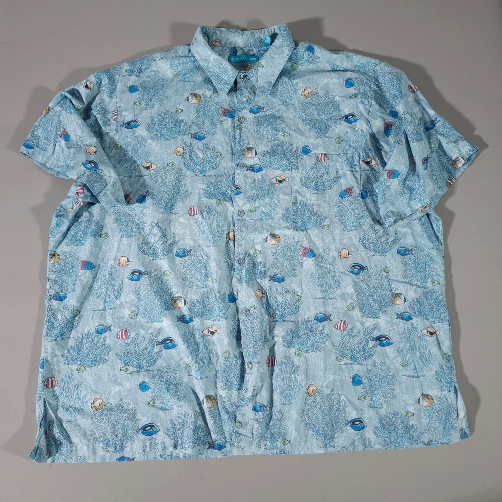 Tori Richard Shirt Mens 3XB Blue Tropical Fish Coral Reef Cotton Lawn 0710 MM09